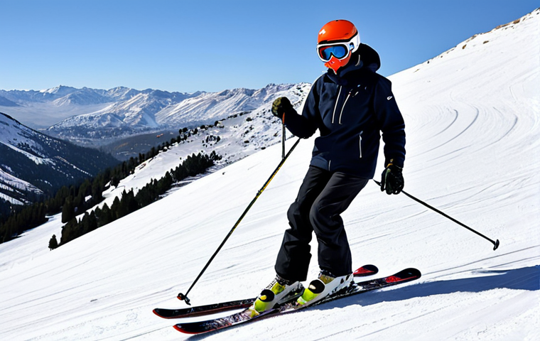 **

A beginner skier in appropriate winter clothing, practicing the wedge (pizza) technique on a gentle slope in the Sierra Nevada mountains. Safe for work, fully clothed, modest attire. Crisp, clear day. Perfect anatomy, natural proportions, professional ski instruction photography, high quality. Family-friendly.

**