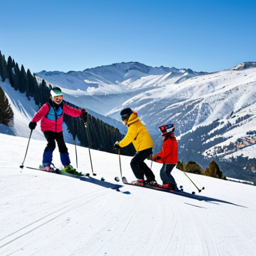 Home 23 **
"A diverse group of skiers, fully clothed in appropriate ski gear, engaging in a beginner-friendly lesson on a gentle slope in the Sierra Nevada mountains. A professional instructor provides guidance. Safe for work, family-friendly, correct proportions, natural pose, bright sunny day, winter landscape, appropriate content, well-formed hands."
**