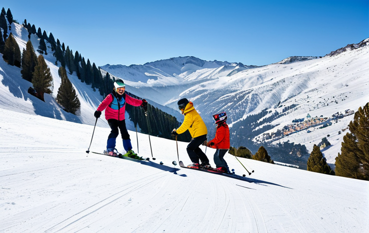 **
"A diverse group of skiers, fully clothed in appropriate ski gear, engaging in a beginner-friendly lesson on a gentle slope in the Sierra Nevada mountains. A professional instructor provides guidance. Safe for work, family-friendly, correct proportions, natural pose, bright sunny day, winter landscape, appropriate content, well-formed hands."
**