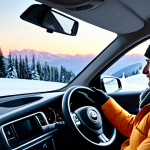 스키 강사의 업무와 가족 생활 균형 - Reflective Drive Home**

"A ski instructor, fully clothed in a warm winter coat and hat, driving a c...