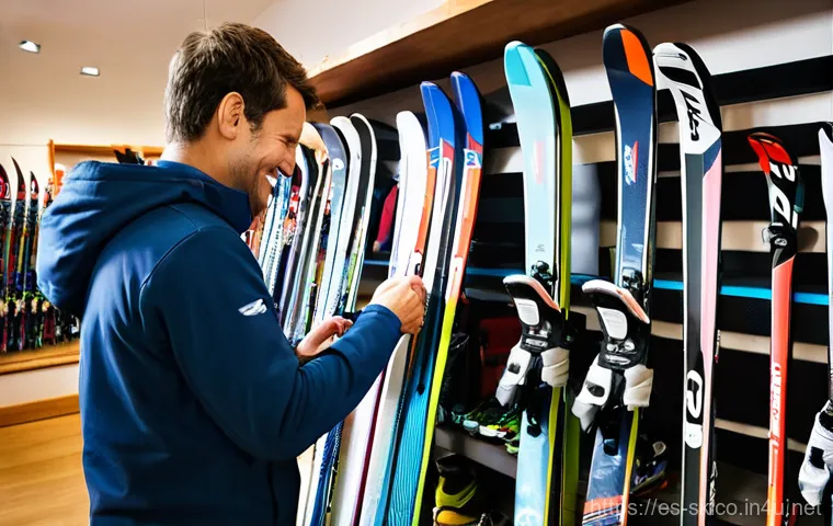 스키 강사의 장비 렌탈 고객 관리 - **Online Ski Rental Booking: Anticipation and Ease**
    A bright and modern image featuring a young...