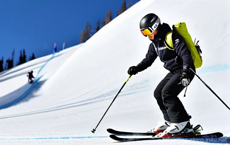 스키 강사의 고급자 트레이닝 방법 - **Prompt 1: Mental Breakthrough on Challenging Terrain**
    "An advanced male skier, approximately ...