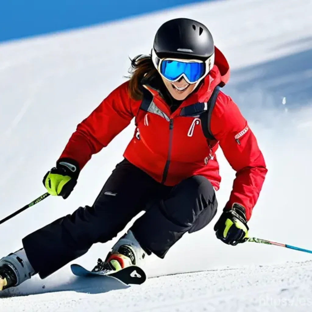 스키 강사의 실기 연습 비법 - **Dynamic Edge Control Demonstration:** A highly skilled female ski instructor, appearing in her ear...