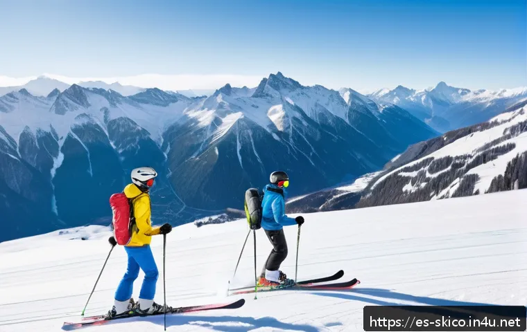 스키 강사의 글로벌 시장 진출 전략 - A professional ski instructor teaching a diverse group of adult students on a pristine snowy slope i...